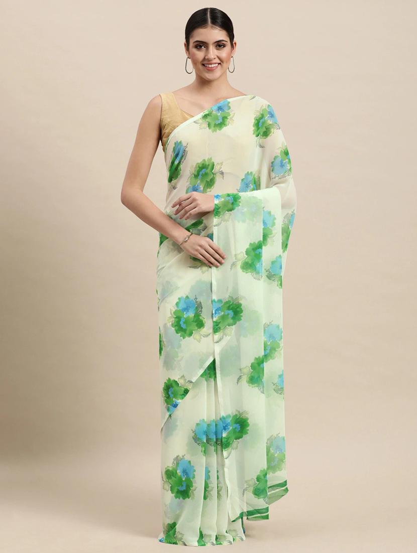 light green coloured printed saree with blouse - 18679356 - Zoom Image - 0