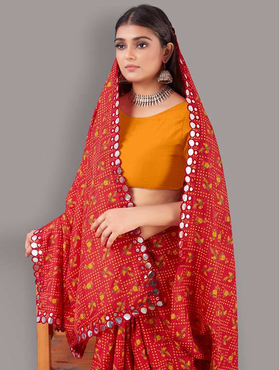 women's printed red colored saree with blouse - 18679600 -  Standard Image - 3
