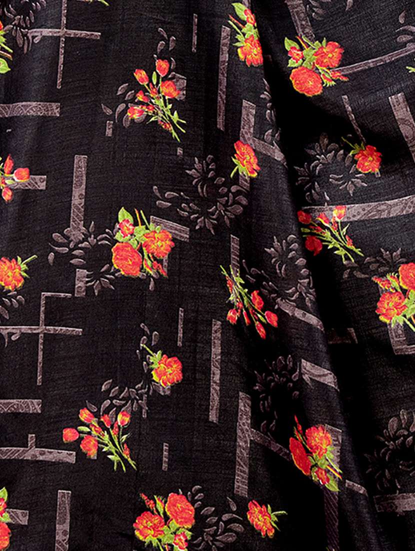 women's floral black colored saree with blouse - 18679601 -  Standard Image - 5