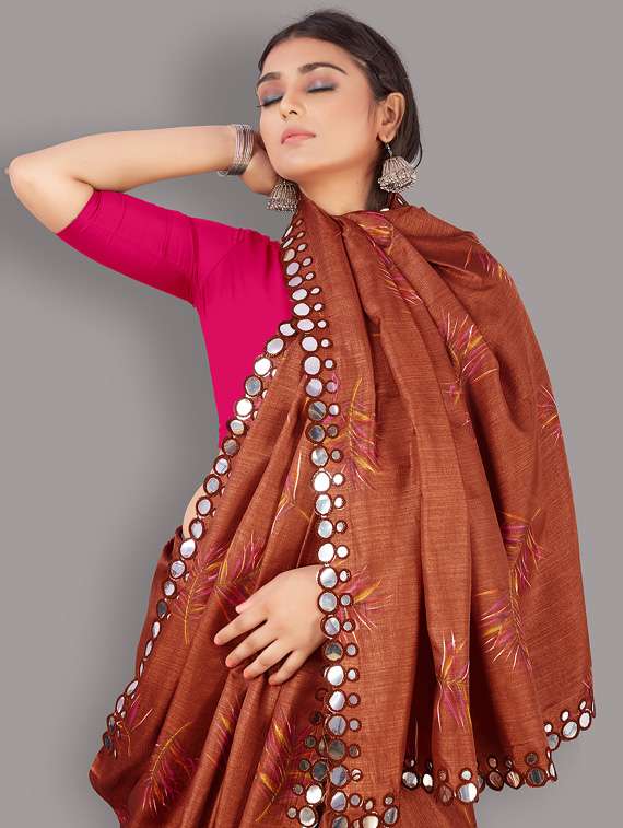 women's printed brown colored saree with blouse - 18679612 -  Standard Image - 3