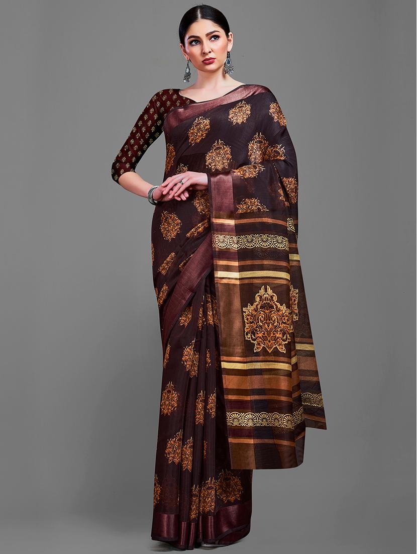 women's floral coffee brown colored saree with blouse - 18682029 - Zoom Image - 0
