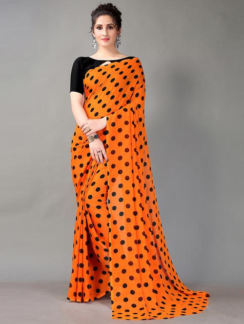 orange georgette printed saree with blouse - 18682759 - Standard Image - 0