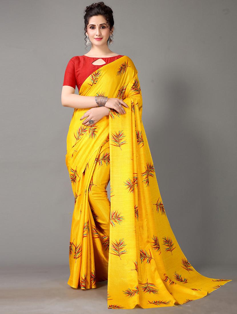 yellow art silk printed saree with blouse - 18682791 - Zoom Image - 0