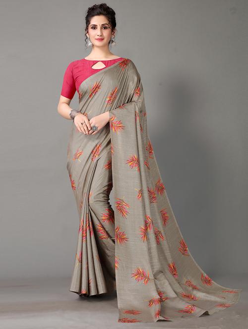 olive art silk printed saree with blouse - 18682793 - Standard Image - 0