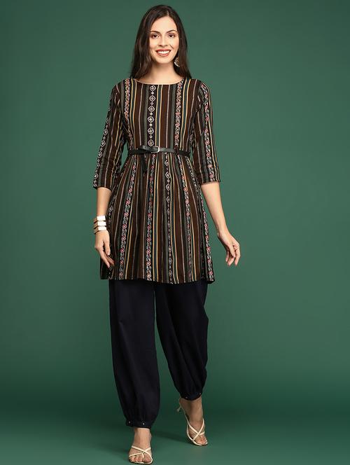 embellished round neck a-line kurta - 18682934 - Standard Image - 0