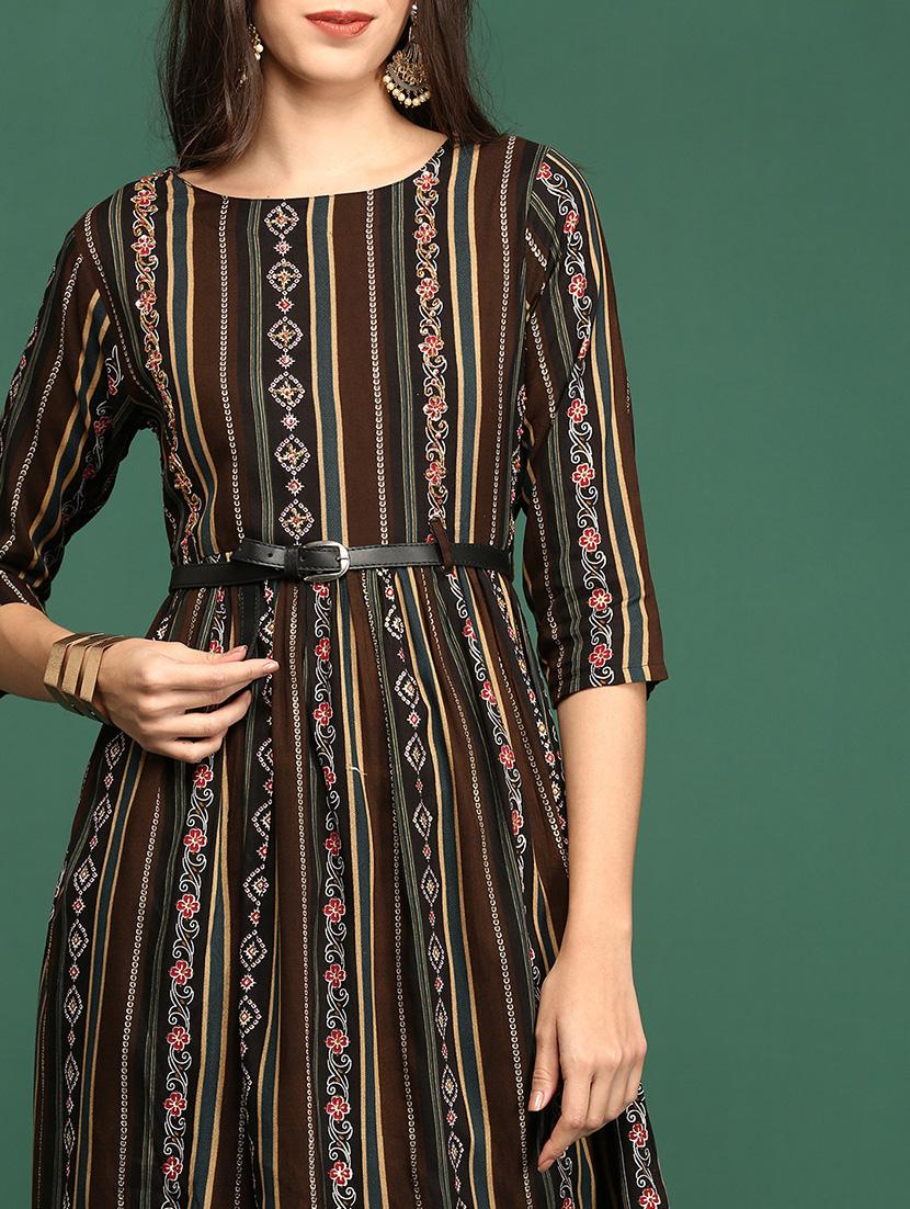 embellished round neck a-line kurta - 18682934 - Standard Image - 5