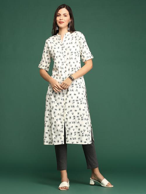 offwhite cotton straight kurta - 18683112 - Standard Image - 0