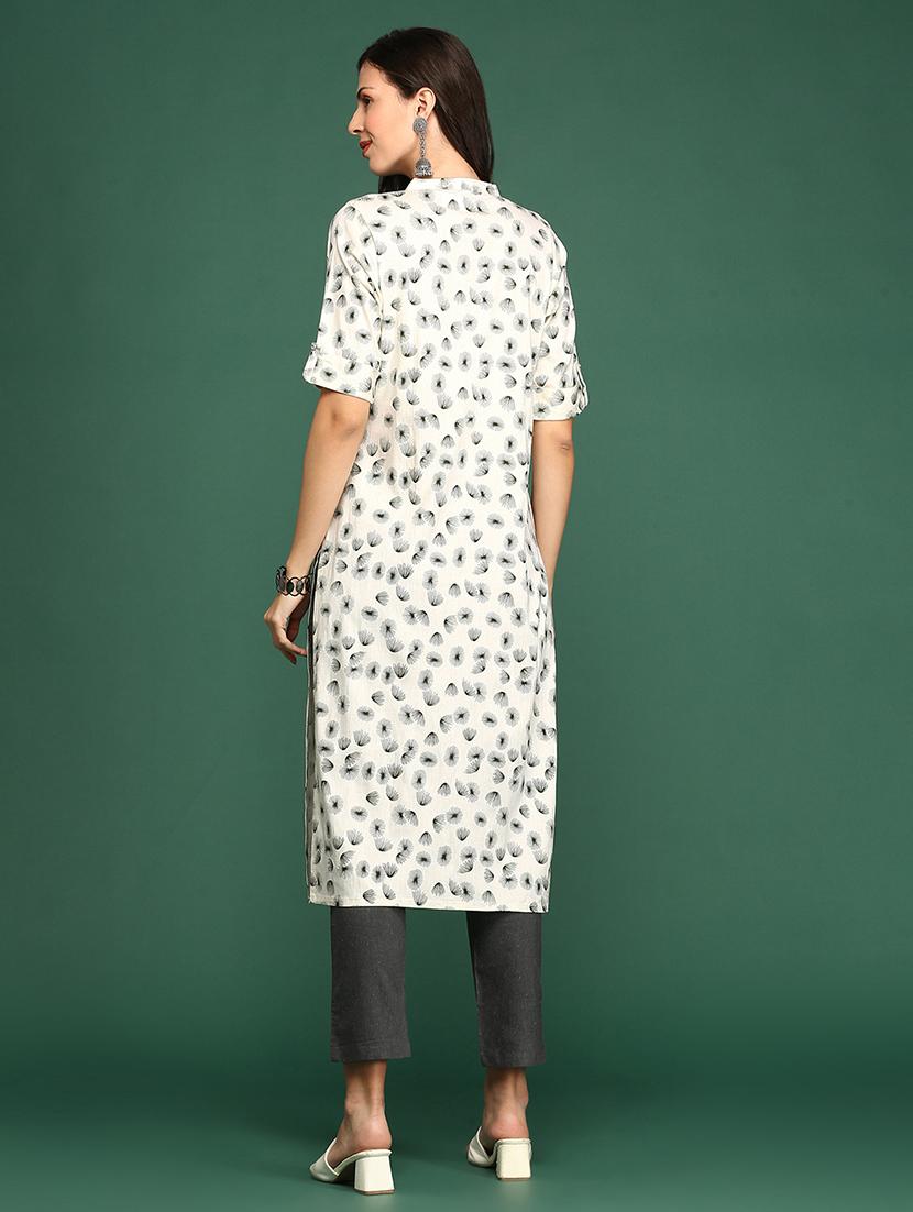 offwhite cotton straight kurta - 18683112 - Standard Image - 3