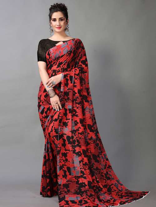 women's abstract black colored saree with blouse - 18683200 - Standard Image - 0