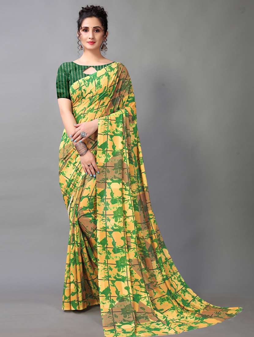 women's printed yellow colored saree with blouse - 18683203 - Zoom Image - 0