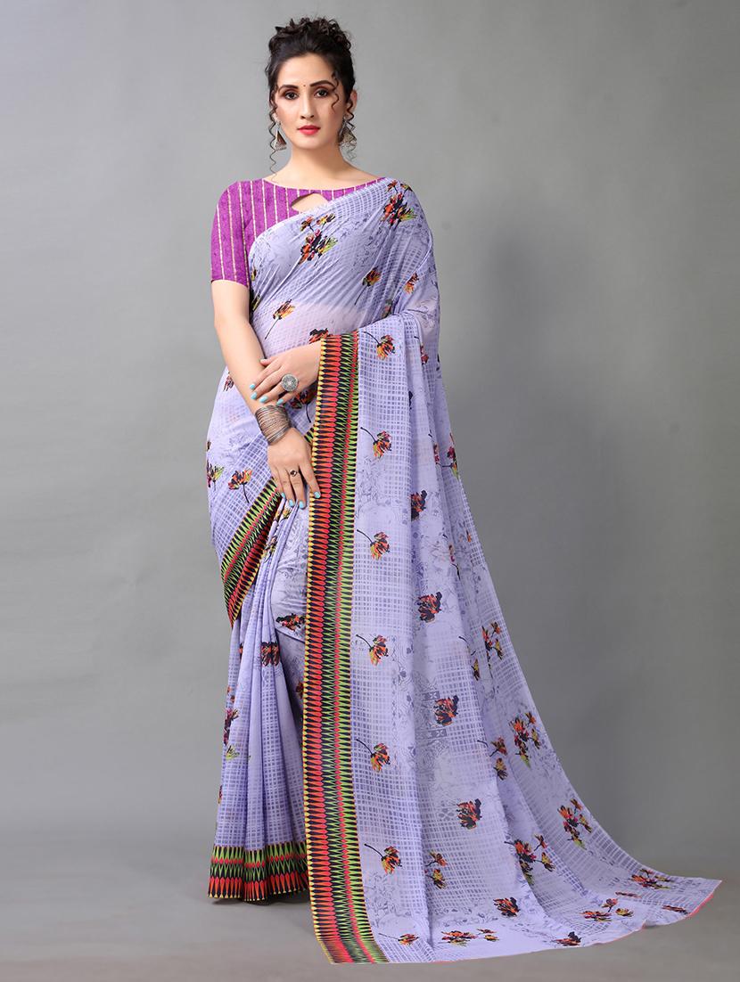 purple georgette printed saree with blouse - 18683240 -  Zoom Image - 0