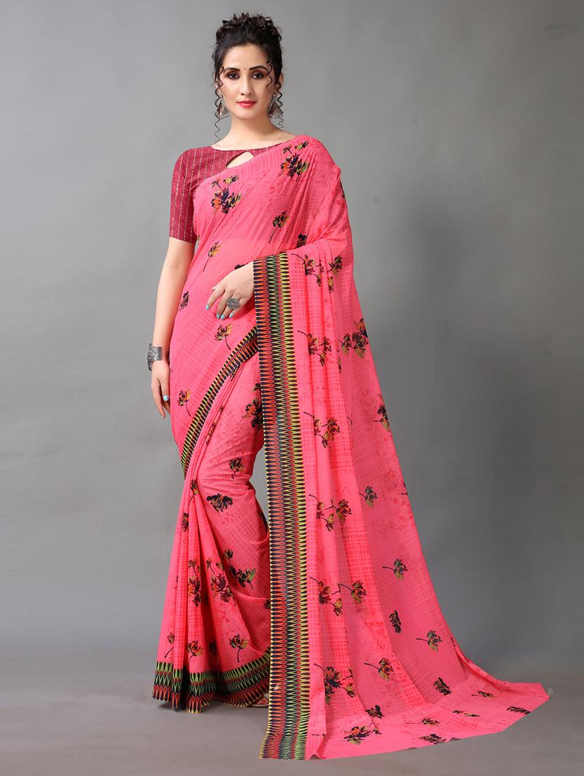 pink georgette printed saree with blouse - 18683242 - Zoom Image - 0