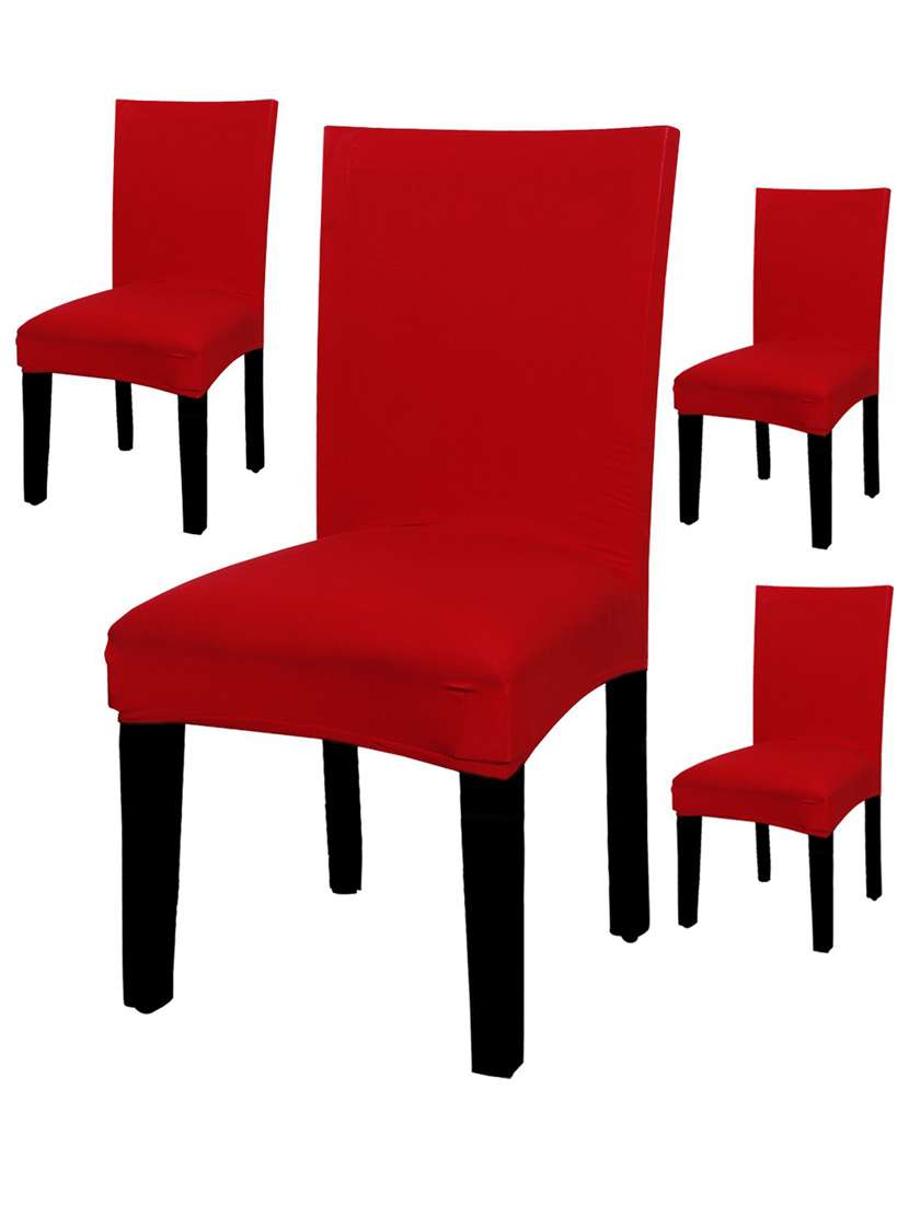 polyester elastic stretch removable washable solid short dining chair seat cover protector slipcover set of 4