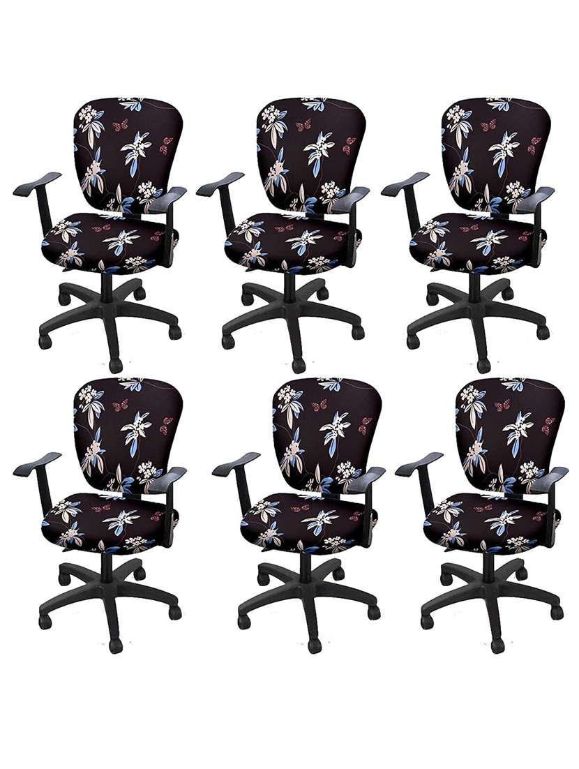 polyester snapdex office chair cover, washable chair slipcover (black flower, 6)