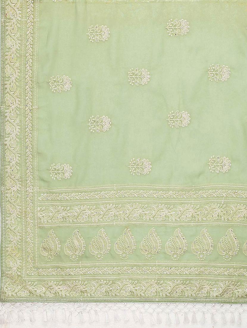 green georgette embroidered saree with blouse - 18685825 - Standard Image - 3