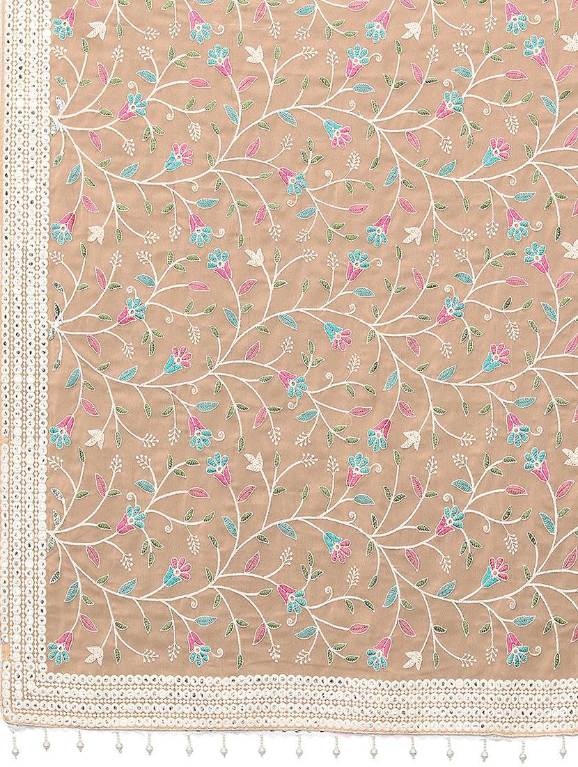 cream georgette embroidered saree with blouse - 18685839 - Standard Image - 3
