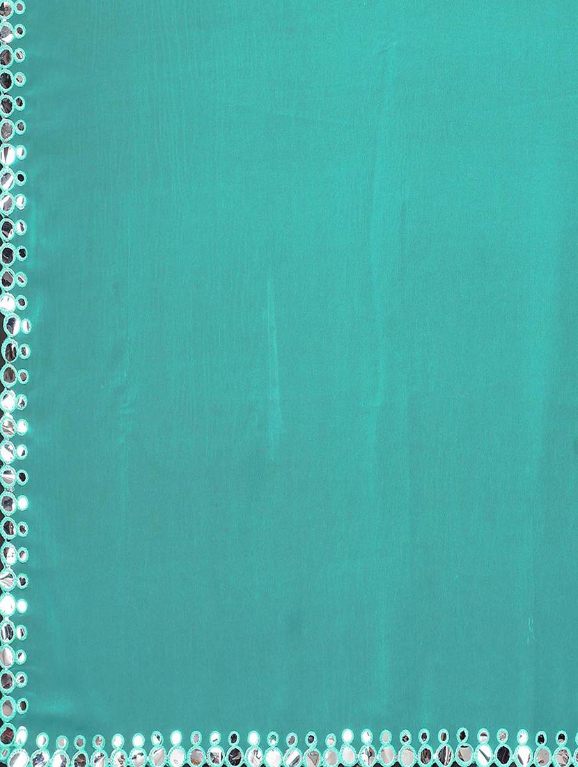 turquoise georgette plain saree with blouse - 18685849 - Standard Image - 3