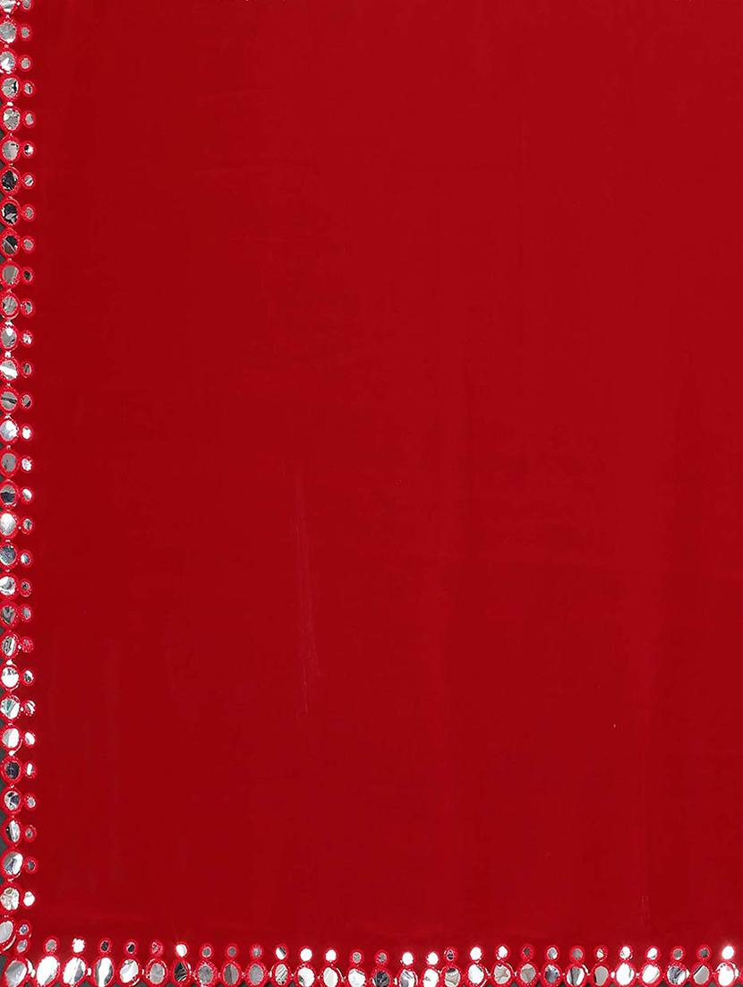 red georgette plain saree - 18685850 - Standard Image - 3