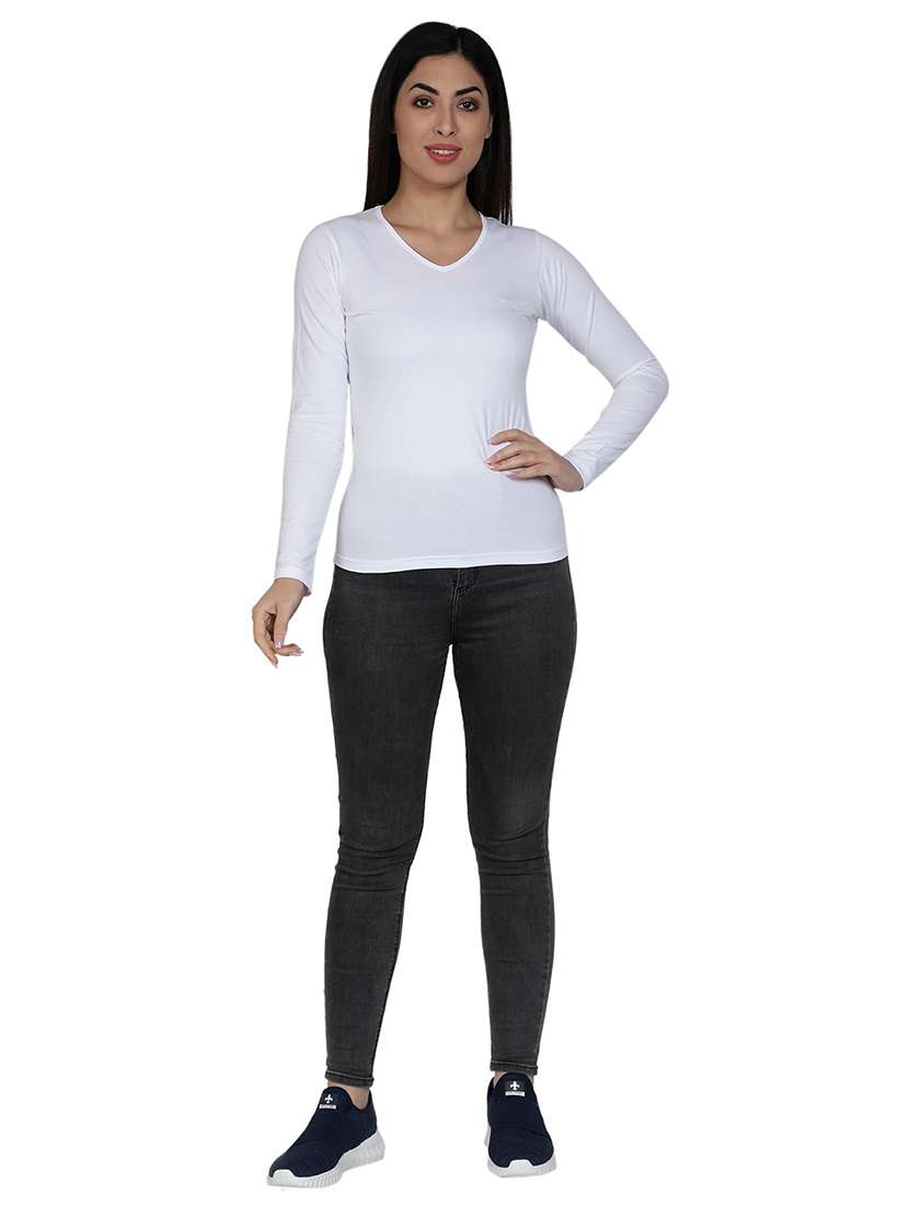women's plain v neck t-shirt - 18686551 - Standard Image - 3
