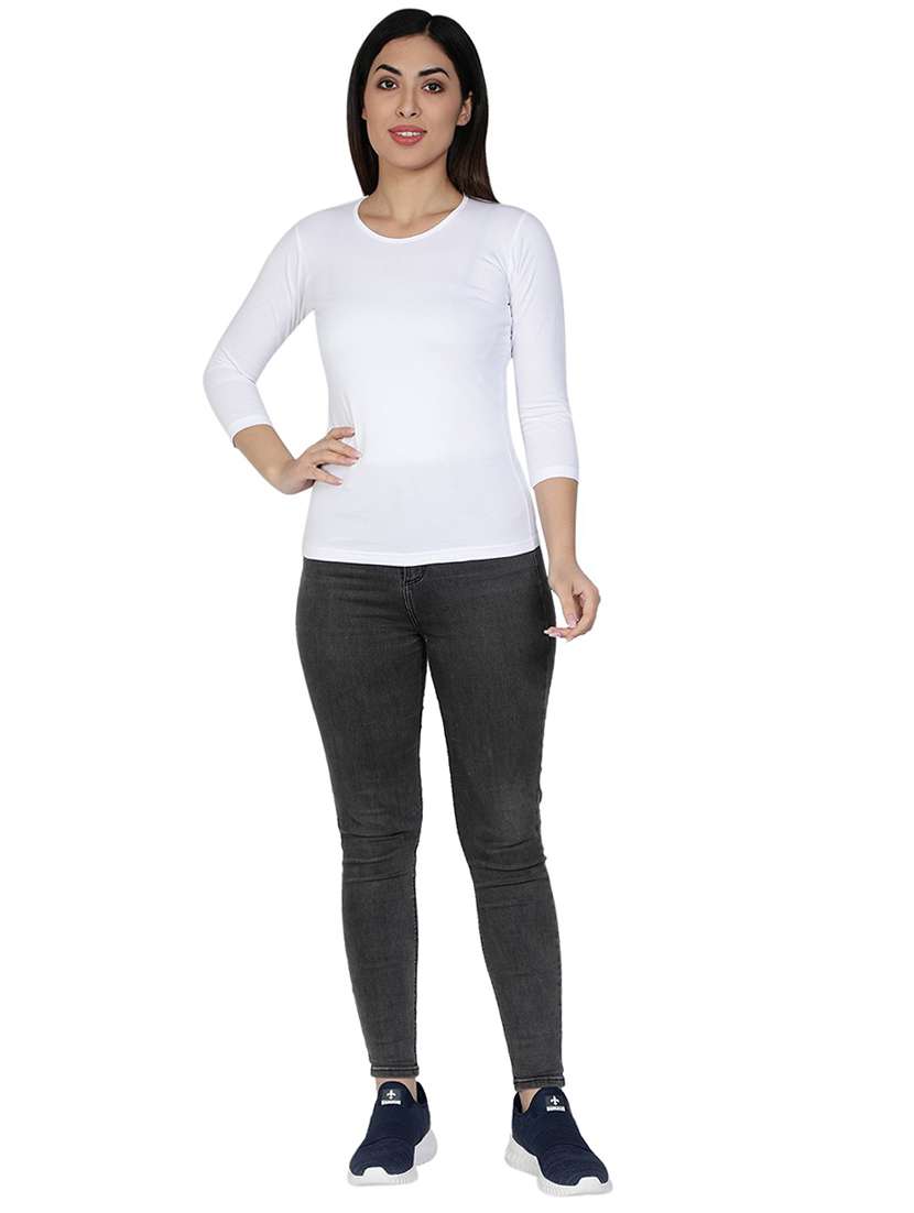 women's plain round neck t-shirt - 18686555 - Standard Image - 3