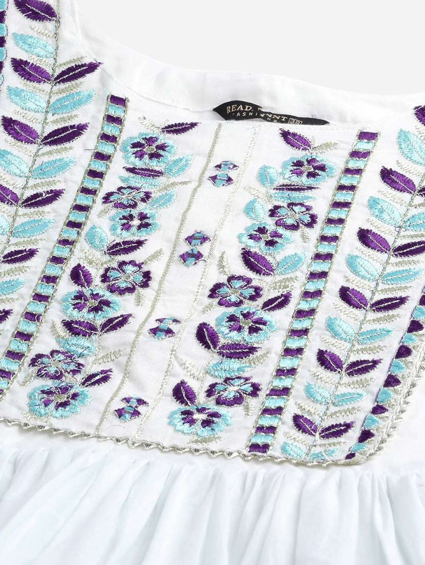 white printed anarkali kurta with dupatta  - 18686839 -  Standard Image - 3