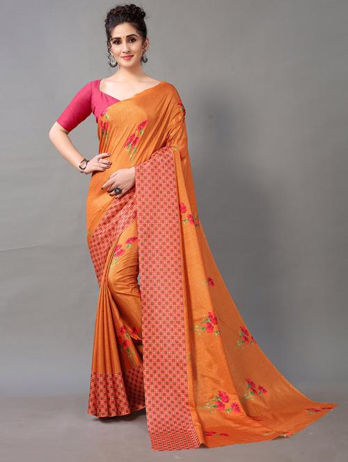 orange georgette printed saree with blouse - 18688030 - Standard Image - 0