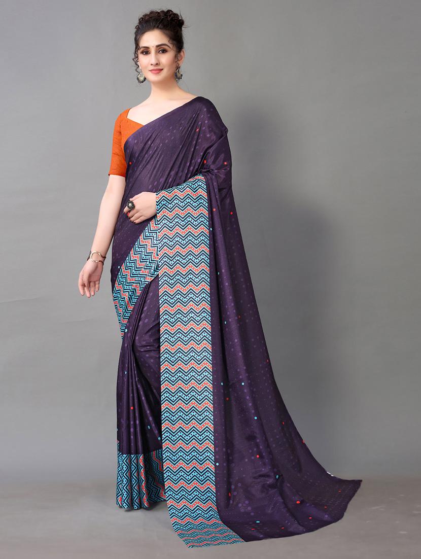 women's geometric purple colored saree with blouse - 18688033 - Zoom Image - 0