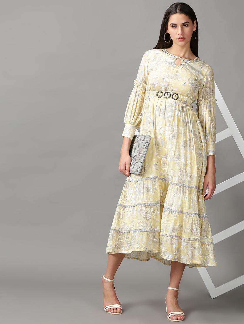 yellow printed gown dress - 18688481 - Standard Image - 3