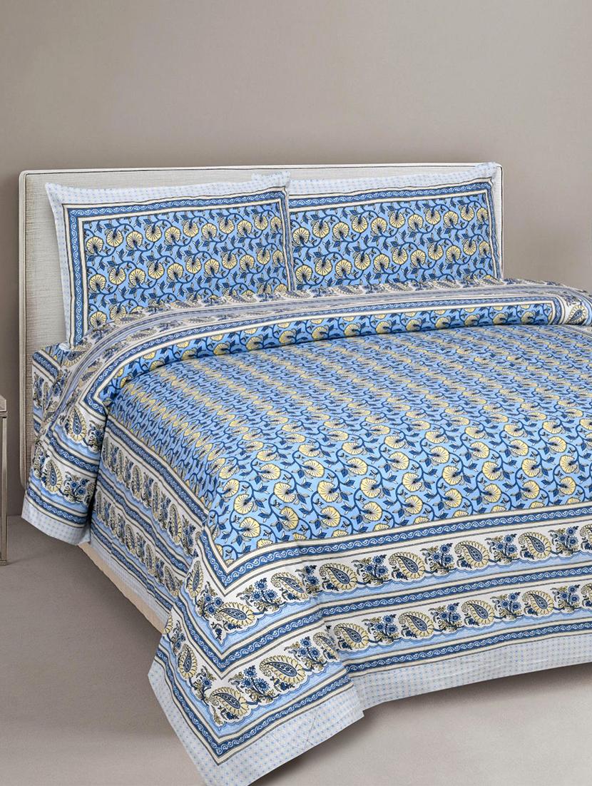 uniqchoice 180 tc blue color floral printed king size bedsheet with 2 pillow cover (eleg-02-blue) - 18688489 - Zoom Image - 0