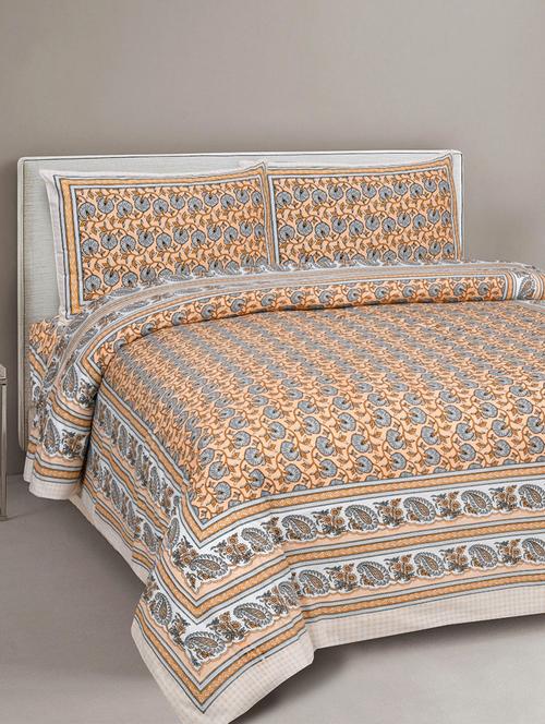 floral printed king size bedsheet with 2 pillow cover (eleg-02-blue) - 18688492 -  Standard Image - 0
