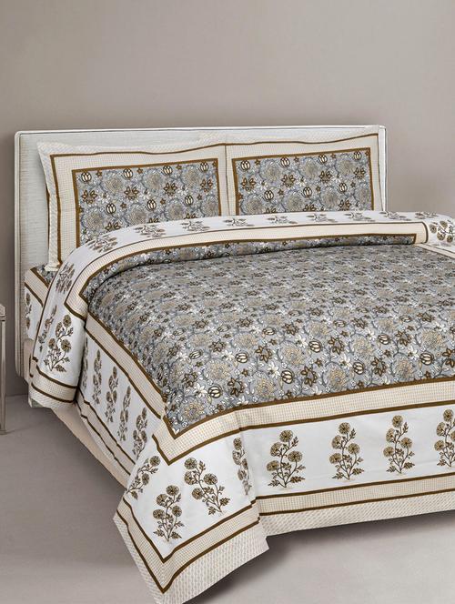 uniqchoice 180 tc grey color floral printed king size bedsheet with 2 pillow cover (eleg-04-grey) - 18688496 -  Standard Image - 0