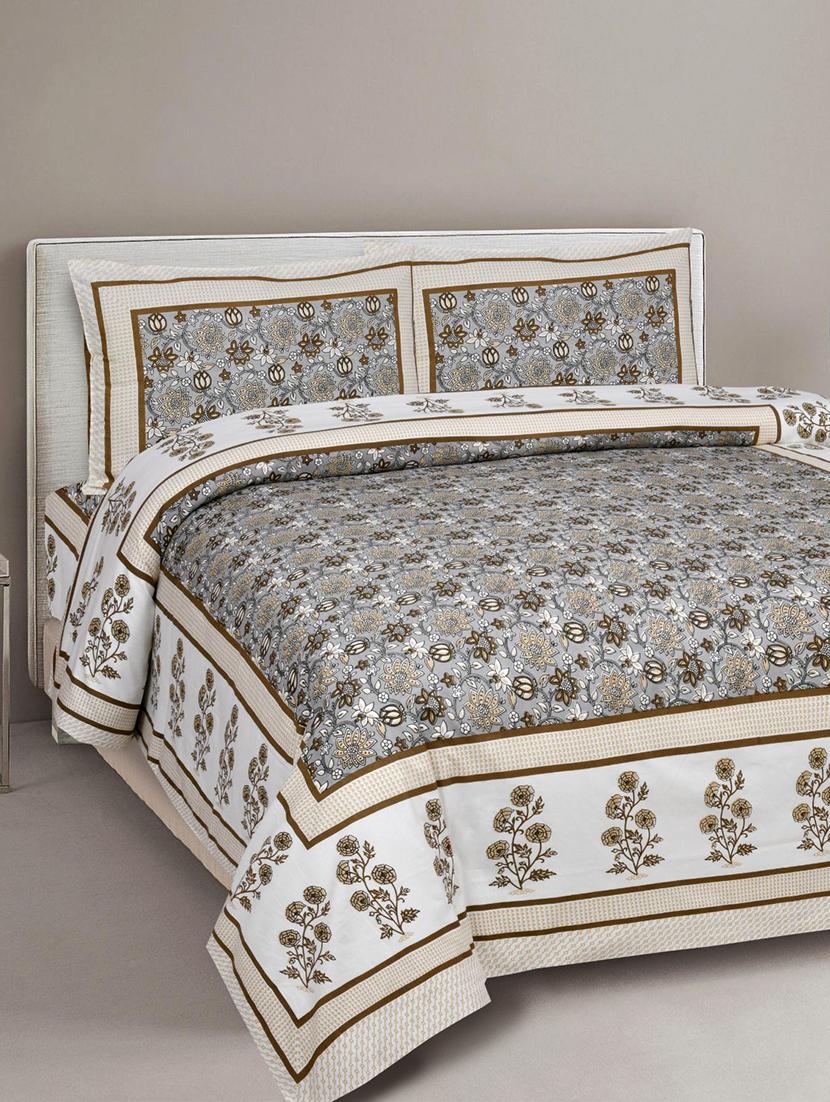 uniqchoice 180 tc grey color floral printed king size bedsheet with 2 pillow cover (eleg-04-grey) - 18688496 -  Zoom Image - 0