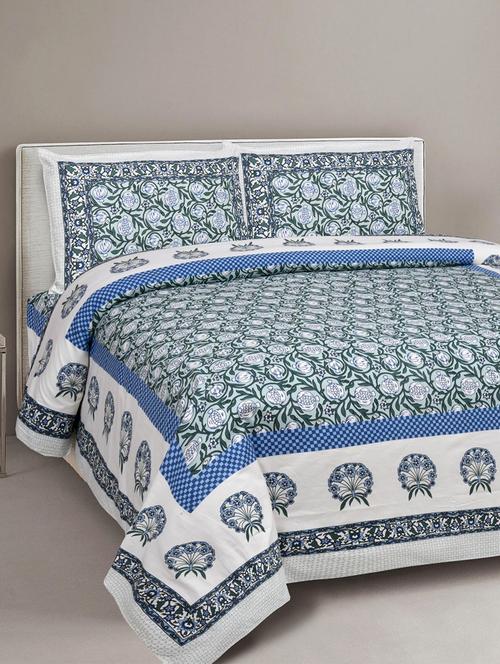 uniqchoice 180 tc blue color floral printed king size bedsheet with 2 pillow cover (eleg-05-blue) - 18688498 -  Standard Image - 0