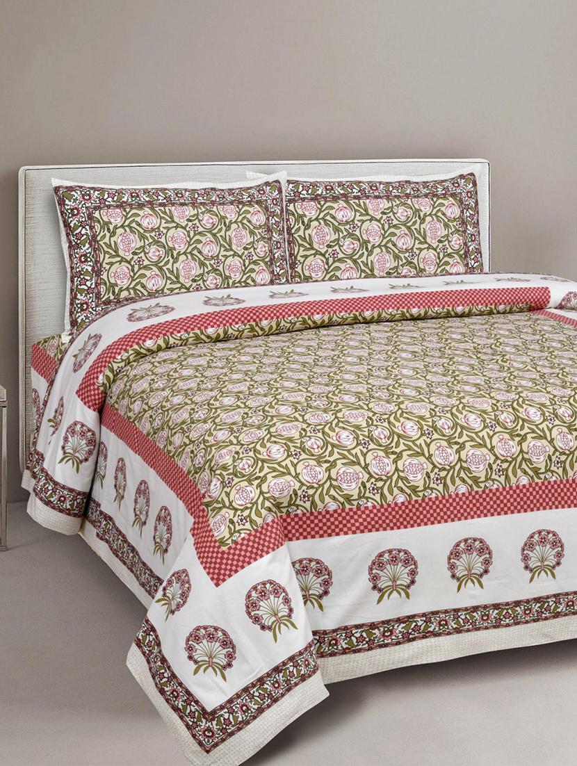 floral printed king size bedsheet with 2 pillow cover (eleg-05-blue) - 18688501 -  Zoom Image - 0