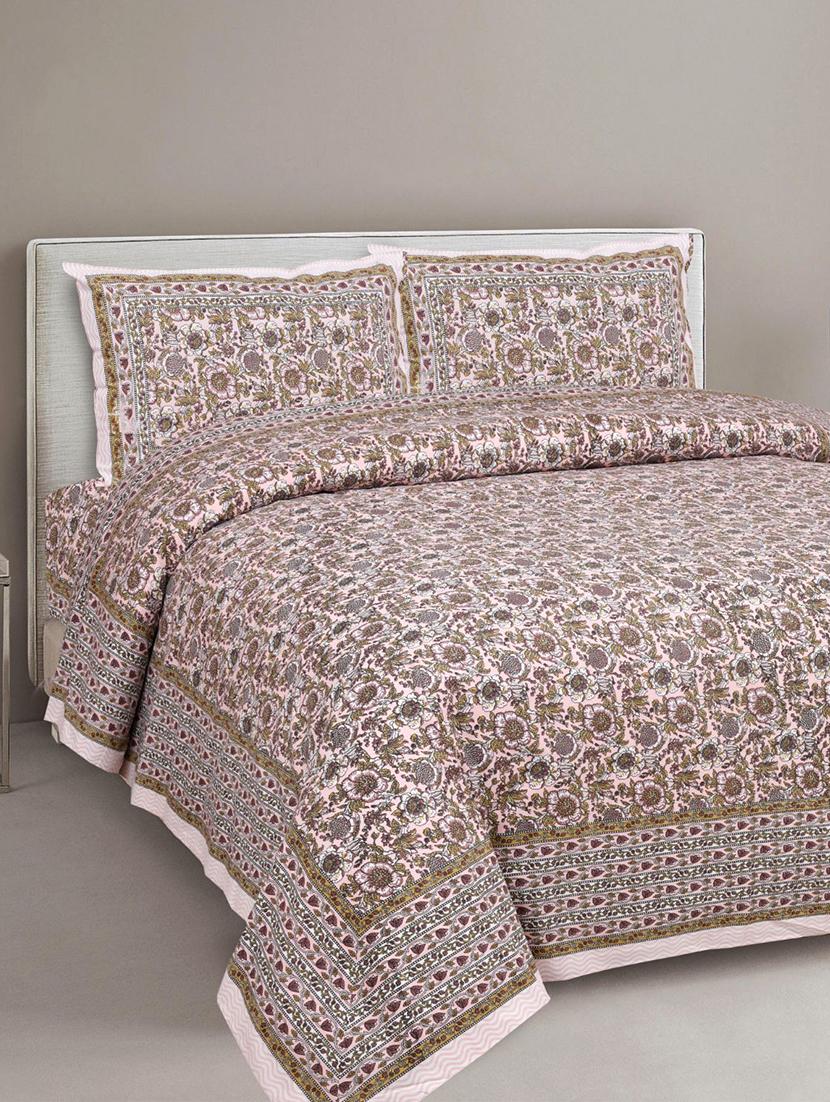 uniqchoice 180 tc brown color floral printed king size bedsheet with 2 pillow cover (eleg-12-brown) - 18688522 -  Zoom Image - 0