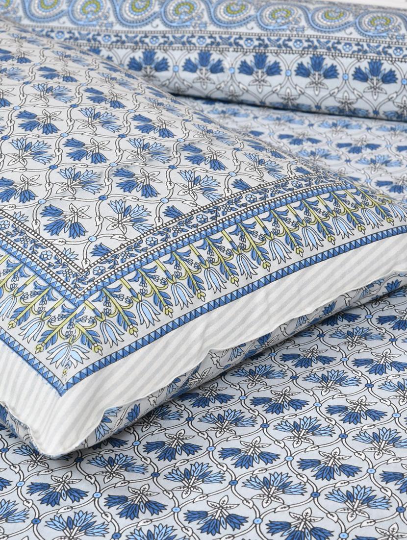 uniqchoice 180 tc blue color floral printed king size bedsheet with 2 pillow cover (eleg-13-blue) - 18688526 - Standard Image - 3