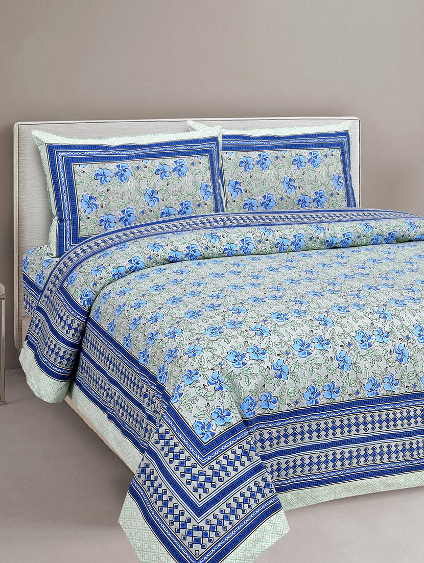 uniqchoice 180 tc blue color floral printed king size bedsheet with 2 pillow cover (eleg-14-blue) - 18688530 - Zoom Image - 0