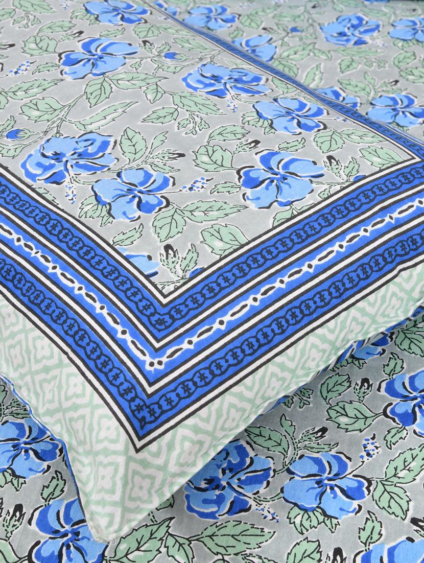 uniqchoice 180 tc blue color floral printed king size bedsheet with 2 pillow cover (eleg-14-blue) - 18688530 - Standard Image - 3