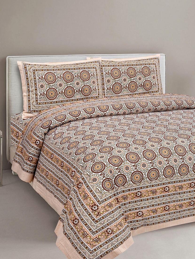 uniqchoice 180 tc brown color floral printed king size bedsheet with 2 pillow cover (eleg-15-brown) - 18688533 - Zoom Image - 0