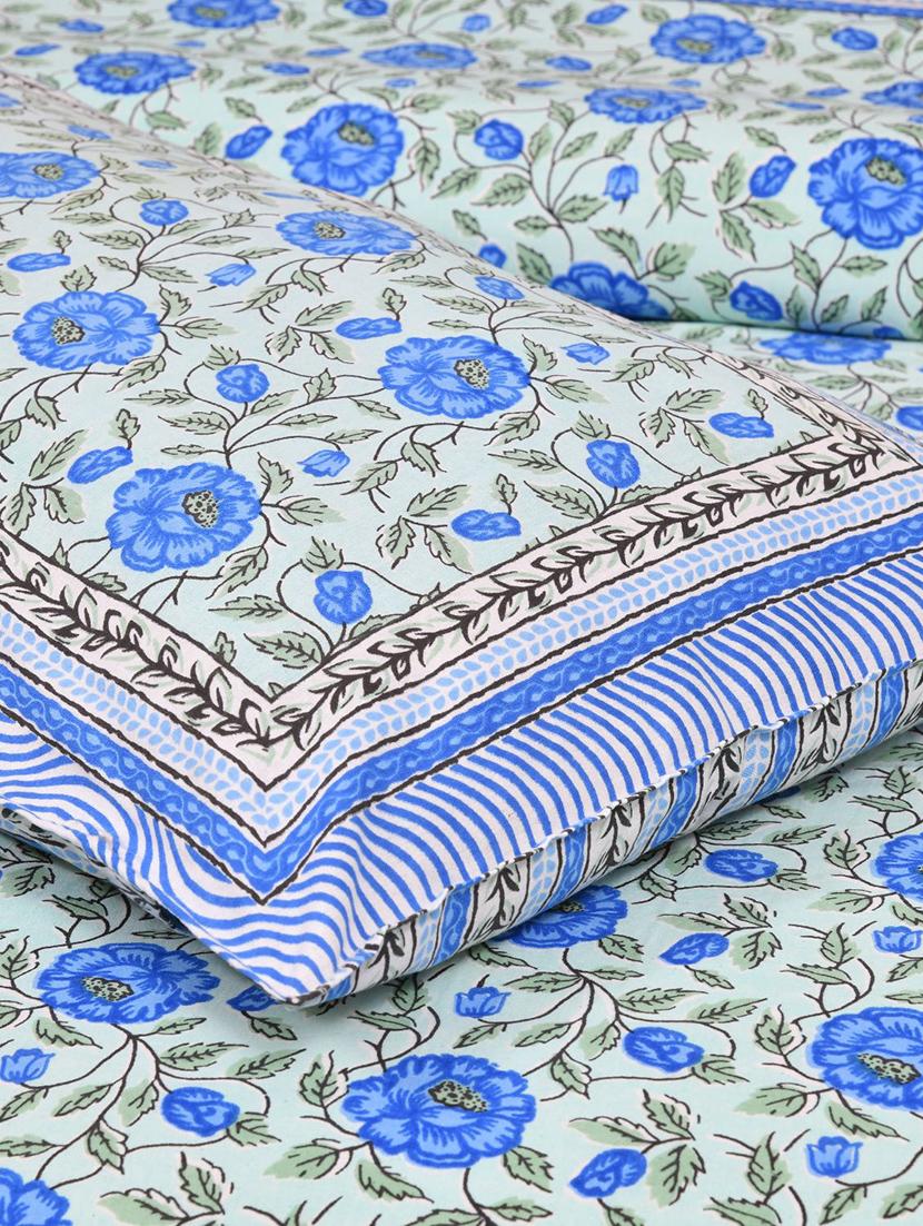 uniqchoice 180 tc blue color floral printed king size bedsheet with 2 pillow cover (eleg-16-blue) - 18688536 - Standard Image - 3