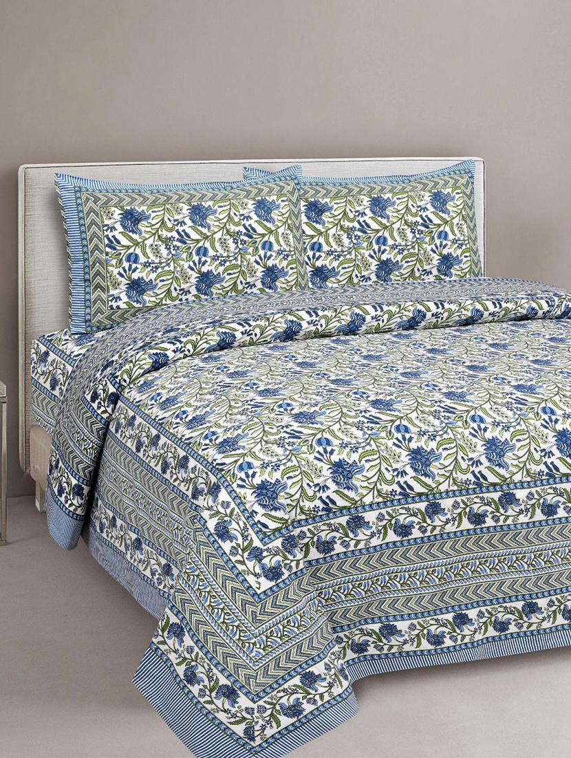 uniqchoice 180 tc blue color floral printed king size bedsheet with 2 pillow cover (eleg-17-blue) - 18688539 - Zoom Image - 0