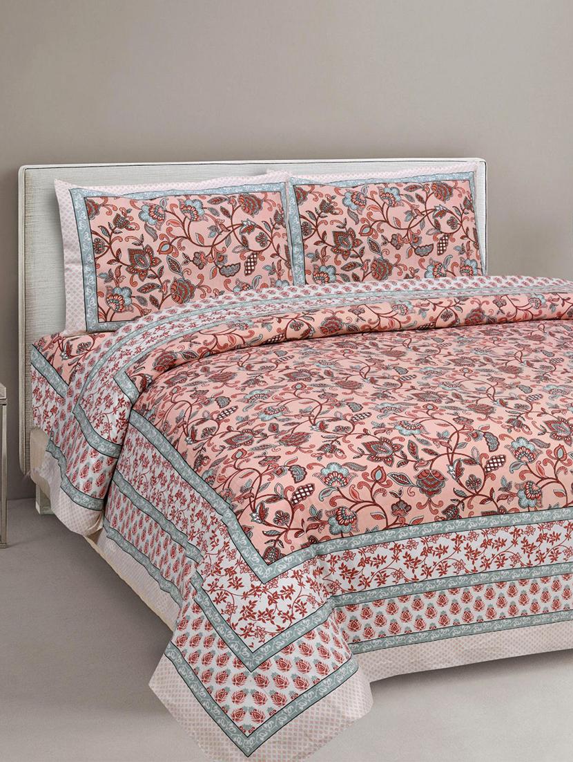 floral printed king size bedsheet with 2 pillow cover (eleg-18-beige) - 18688544 -  Zoom Image - 0