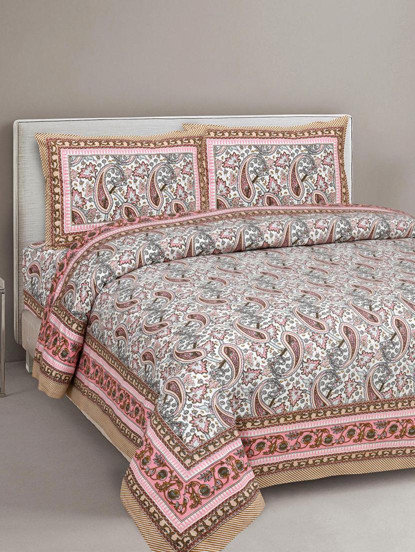 floral printed king size bedsheet with 2 pillow cover (eleg-26-brown) - 18688575 - Zoom Image - 0