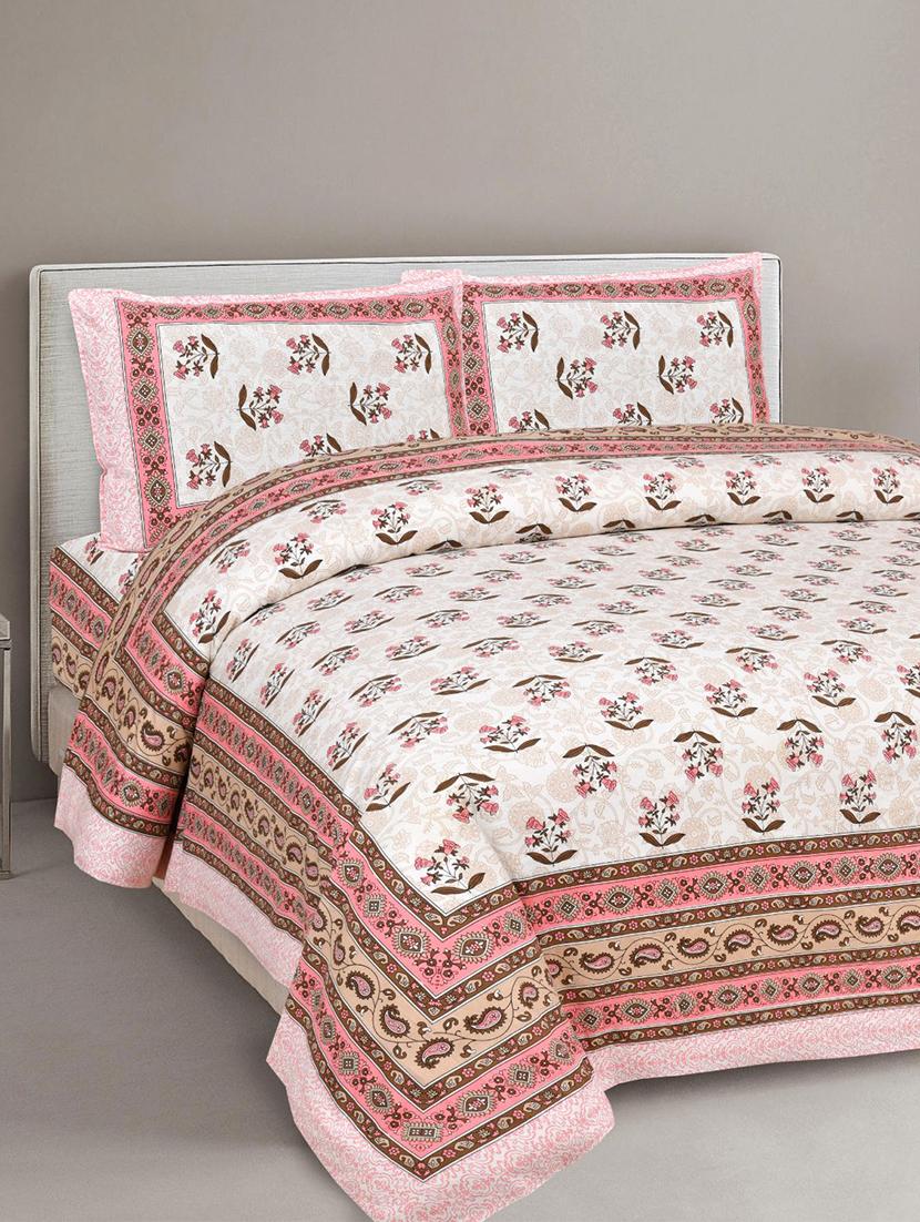 floral printed king size bedsheet with 2 pillow cover (eleg-34-blue) - 18688604 -  Zoom Image - 0