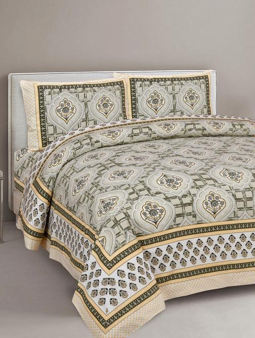 uniqchoice 180 tc green color floral printed king size bedsheet with 2 pillow cover (eleg-36-green) - 18688610 -  Standard Image - 0