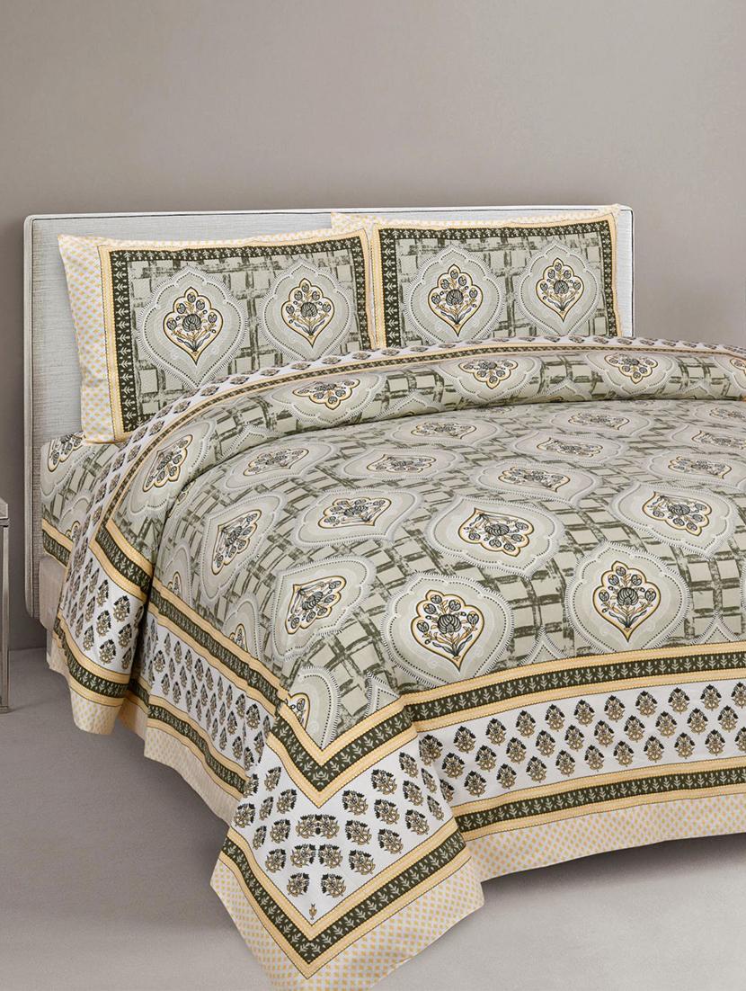 uniqchoice 180 tc green color floral printed king size bedsheet with 2 pillow cover (eleg-36-green) - 18688610 -  Zoom Image - 0