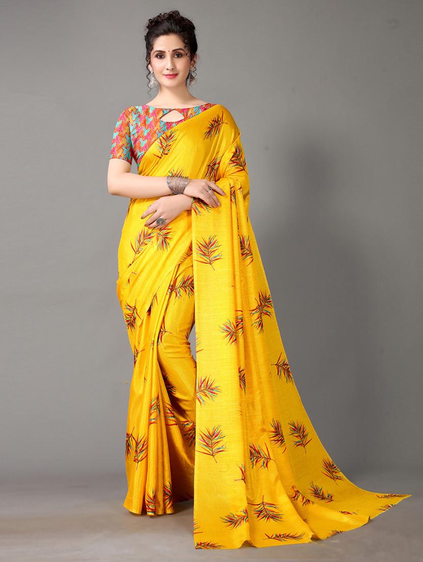 yellow silk blend mysore saree with blouse - 18688637 - Zoom Image - 0