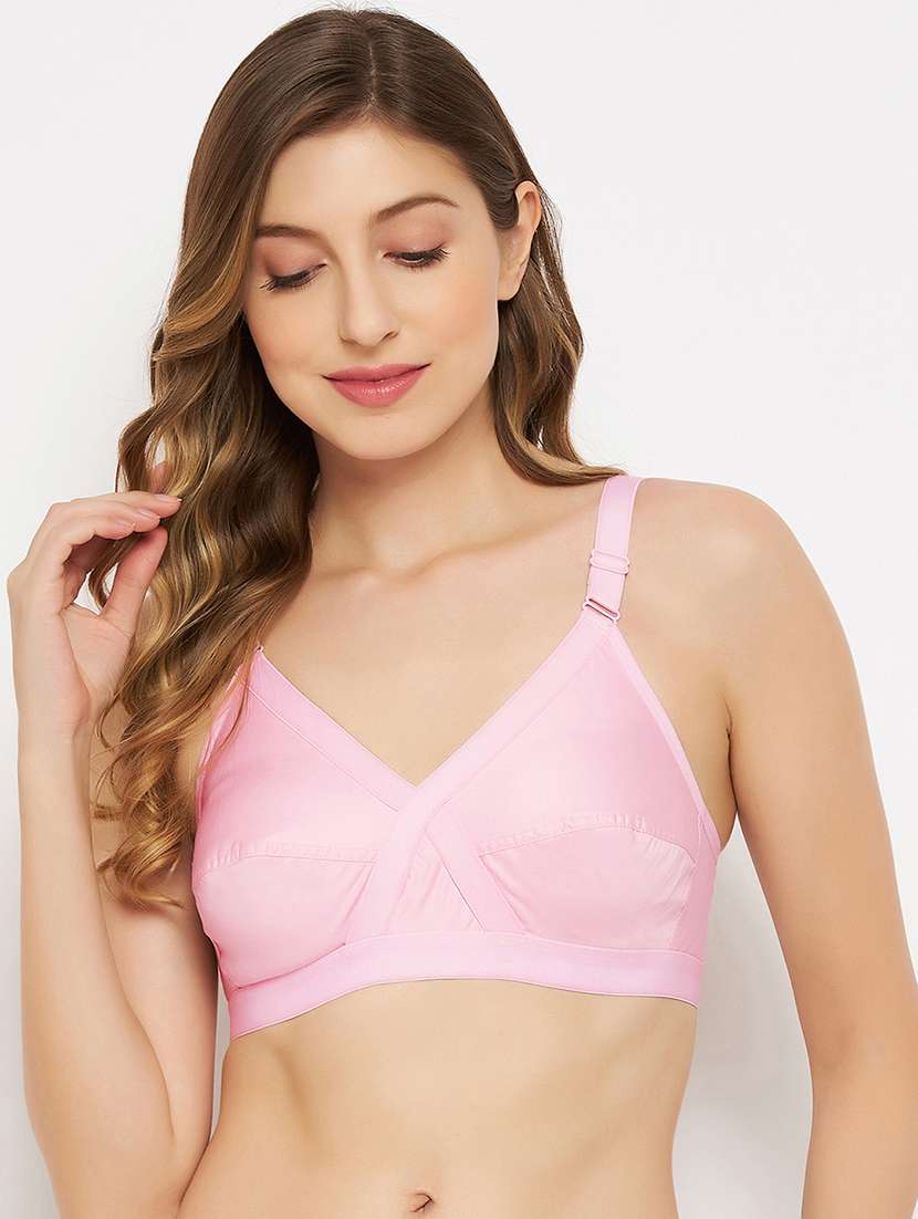 pink solid regular bra