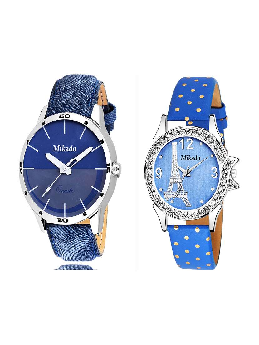 blue couple analog watch for men's and women