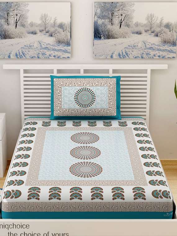 uniqchoice printed double bed sheet with 2 pillow cover